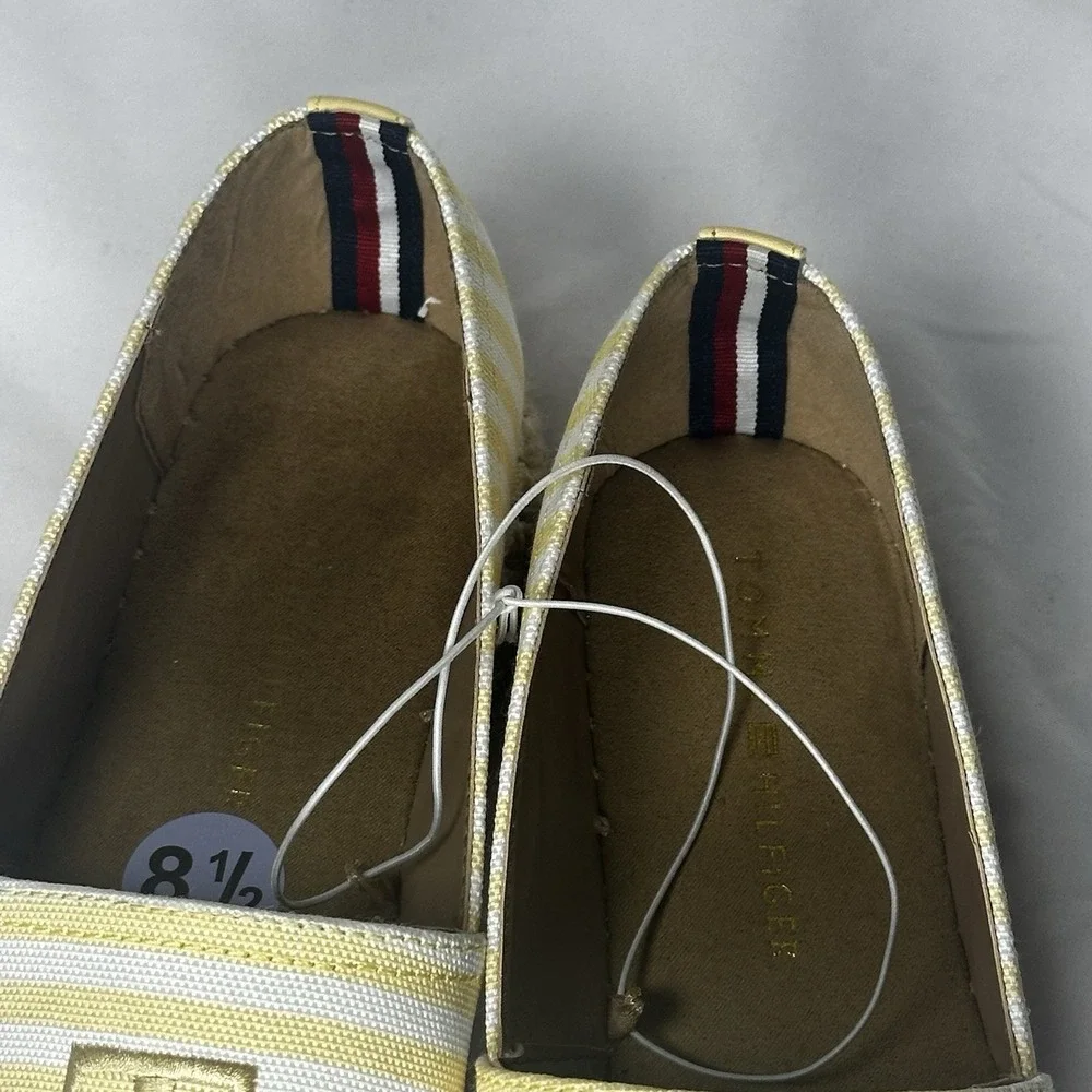 Tommy Hilfiger Pieke‎ Yellow White Striped Espadrille Flats Logo Slip On 8.5M